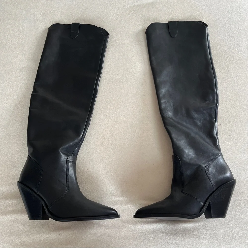Free People Triple Crown Over The Knee Boot Black Leather Slouchy